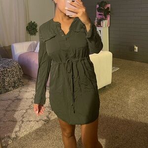 Green tunic dress cinch waist